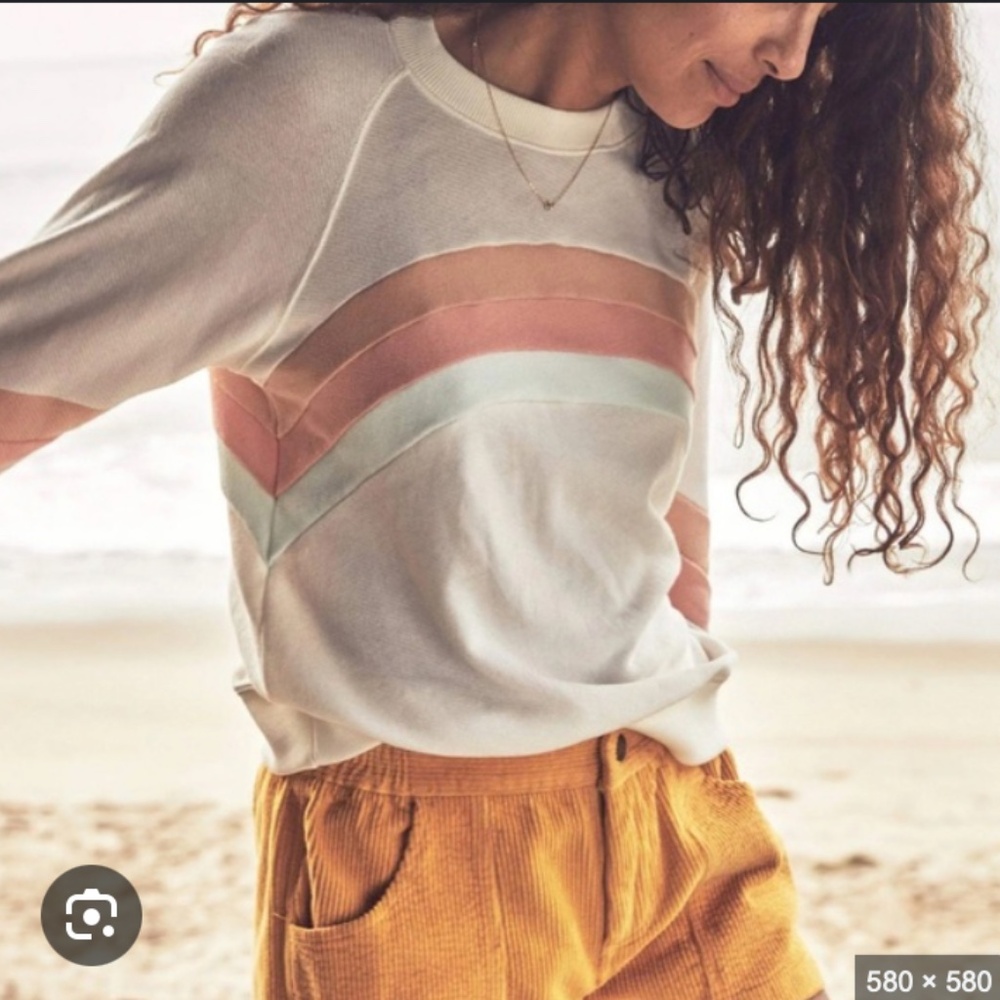 Faherty Molli Rainbow Stripe Crewneck S Sweatshirt White Beach 100% Cotton Surf - Picture 10 of 10